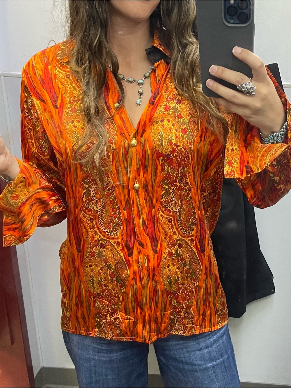 Vintage Escada Margaretha Ley Orange 100% silk shirt